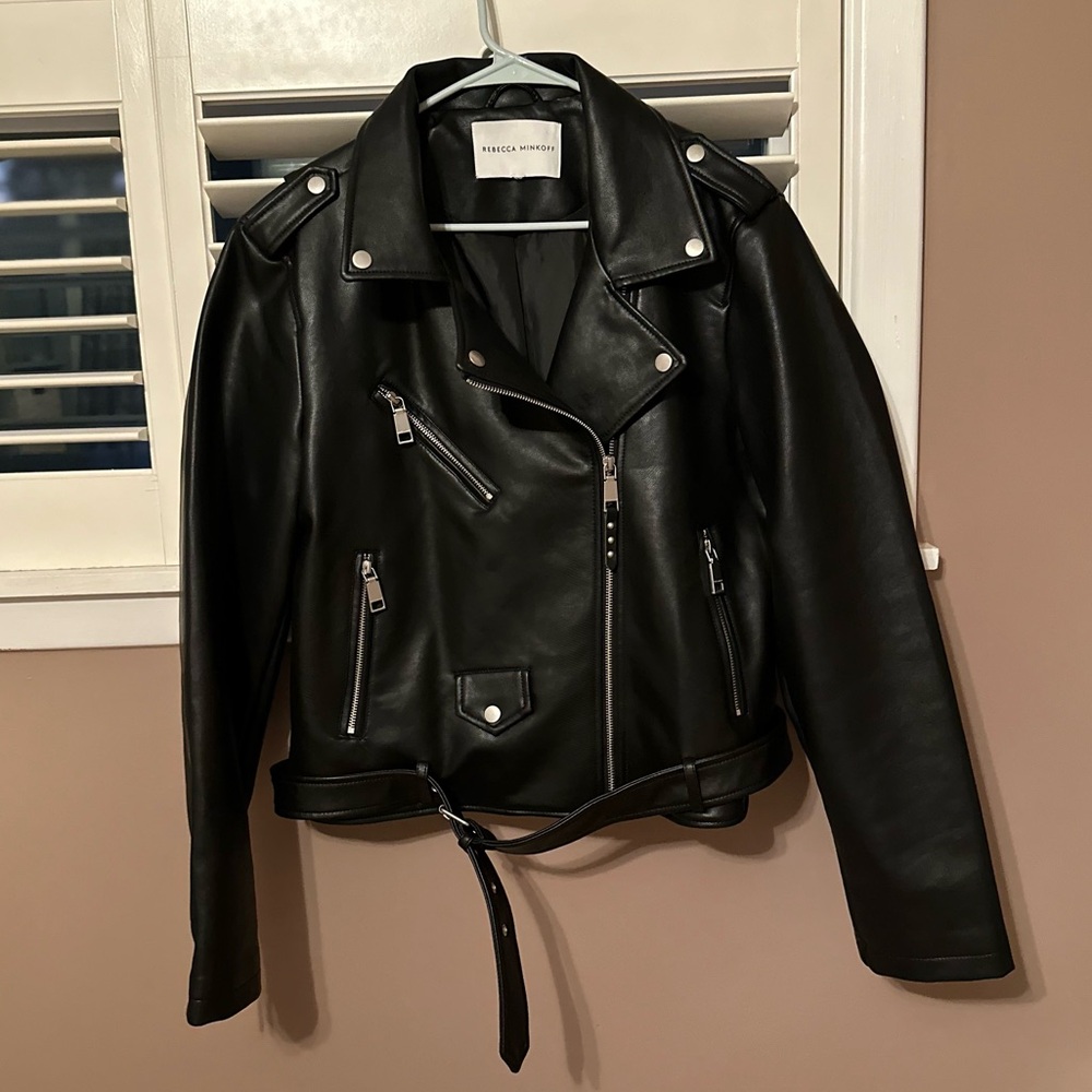 Rebecca Minkoff Black Leather Moto Jacket with Silver Hardware